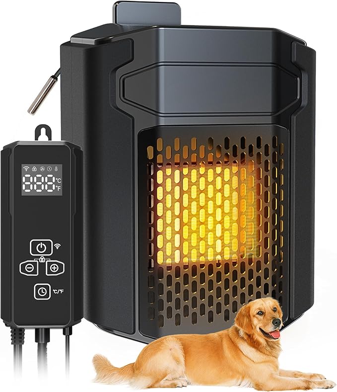 Kiroto Outdoor Dog House Heater With Thermosta - 500 Watt WiFi-Controlled with for Outside Dog House Outdoor with 2.03FT External Temperature Probe Pet Heater For Doghouse
