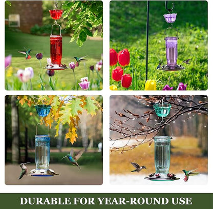 Kingsyard 2 Pack Glass Hummingbird Feeder for Outdoors, 16 Oz Wild Bird Feeder with 6 Feeding Ports Hanging for Garden Yard, Purple (Ant Moat Included)