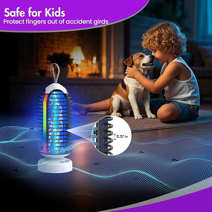 Bug Zapper Outdoor with Colorful Lighting and Auto-Sensing, 3 in 1 Cordless 4000mAh Battery Electric Fly Trap, Rechargeable Mosquito Zapper for Camping, Patios, Garden, Kitchen (1Pack-Black)