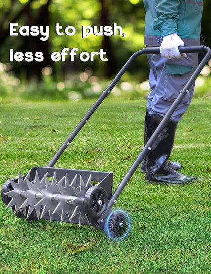 Lawn Aerator, 18 Inch Push Spike Aerator, Rotary Lawn Aerator, 4 Wheels Manual Scroll Aerator Lawn Tool, for Aerating Lawns Yard Care Loosening Soil