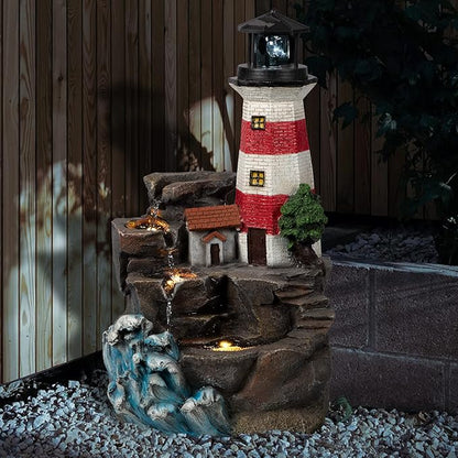 Ferrisland Outdoor Rock Waterfall Fountain Cascading Floor Water Feature Art Decor for Yard Garden Patio Lawn Backyard (Red, 23" H)
