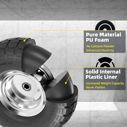 【UPGRADED】4.10/3.50-4 Tire and Wheel Flat Free, 10 Inch Solid Rubber Tire with 5/8”Axle Bore Hole and Double Sealed Bearings, for Dolly Wheels/Hand Truck Wheels/Dump Cart，4 Pack