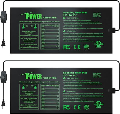 iPower 2 Pack 10"x20.75" Seeding Heat Mat, Adjustable Temperature Waterproof Durable Germination Station, Hydroponic Heating Pad for Indoor Gardening