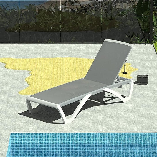 Domi Outdoor Lounge Chair, Aluminum Patio Chaise Lounge with 5 Position Adjustable Backrest and Wheels, All Weather Reclining Chair for Patio, Yard, Balcony, Poolside (Grey)