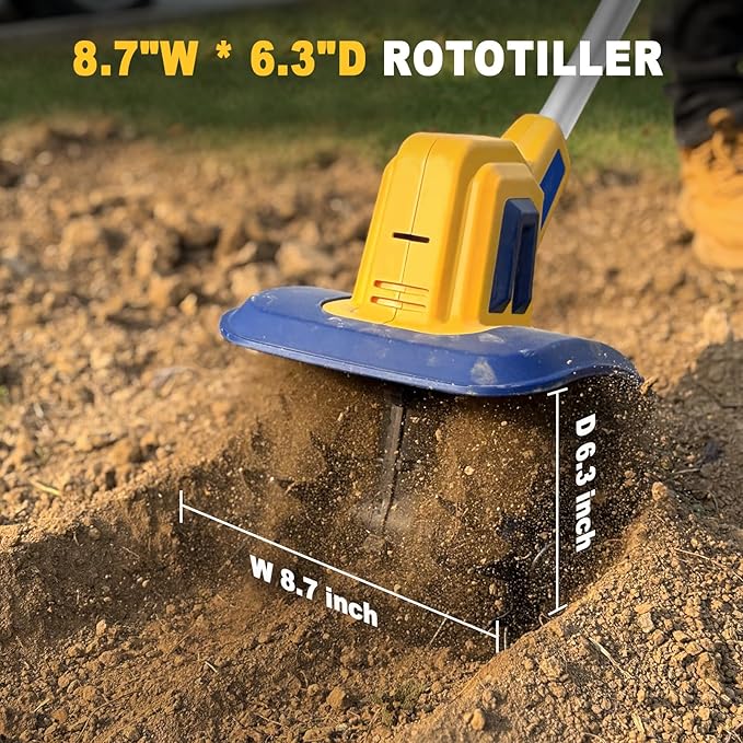 Cordless Tiller Cultivator Compatible with Dewalt 20V Battery, Electric Garden Rototiller w/270 RPM, 48 Steel Tines, 8.7" Tilling Width, 6.3" Depth, Portable Rotary Tiller, 4.0Ah Battery Included