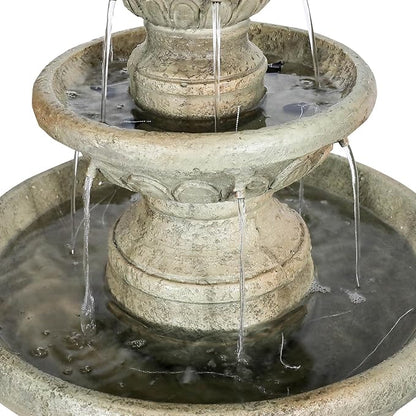 42.5" H Traditional Outdoor Water Fountain with Pineapple Finial – Classic Garden Décor with Flowing Cascade and Antique Stone Finish for Patios, Lawns, and Courtyards