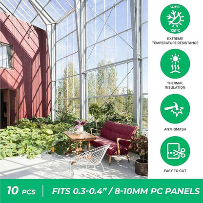 Polycarbonate Greenhouse Panels Connectors - 0.4" Thick, Fit 10mm or 8mm Twin-Wall Polycarbonate Panels, Join 2 Pieces of Panels Together, 4-Foot Length, 10 Pieces (H Connectors 10mm-4ft)