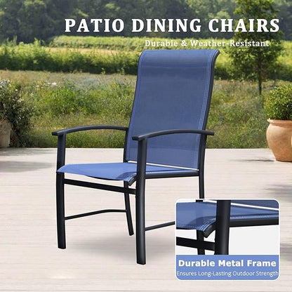 Outdoor Dining Chairs Set of 2, Stackable Patio Chairs with Metal Frame & Textilene Fabric, Perfect for Patio Garden Deck, Blue