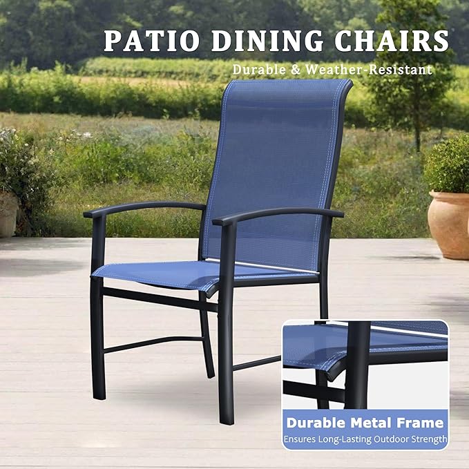 Outdoor Dining Chairs Set of 8, Stackable Patio Chairs with Metal Frame & Textilene Fabric, Perfect for Patio Garden Deck, Blue