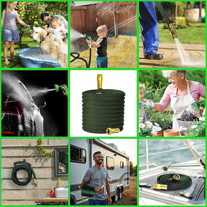 25FT Lightweight Flexible Garden Hose,Non-Slip Handles,Non-kink Hose,Solid Brass Fitting for Boats, RV Water Hose,Marine Washdown,Lawn,Garden,Leakproof TPE Hose (GreenBlack, 25 FT)