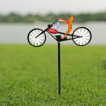 Vintage Cat Bicycle Wind Spinner, Funny Animal Riding Bike Metal Spinners Decoration Sculptures, Colorful Kinetic Pinwheels with Stakes for Yard Garden Lawn, Pet Pin Wheels Outdoor Decor