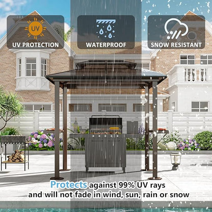 Aoxun Grill Gazebo 8 x 5FT, Outdoor Barbecue Gazebo with Double Polycarbonate Top, Aluminum Grill Canopy with Shelves for Patio, Garden, Lawn