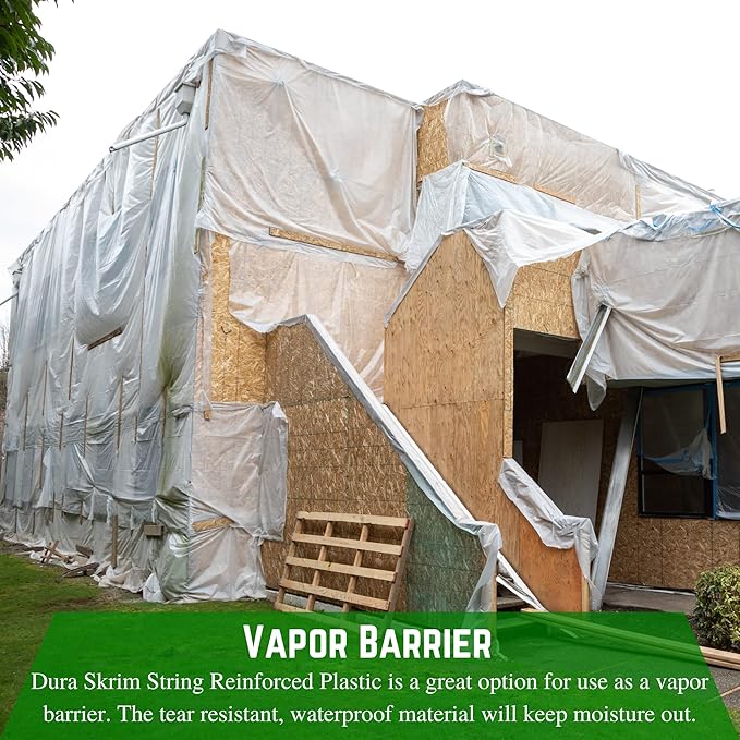 Farm Plastic Supply - Dura Skrim String Reinforced Clear Plastic Sheeting - 10 Mil - (6' x 50') - Reinforced Poly Film Tear Resistant, Weatherproof, Vapor Barrier Polyethylene Roll for Construction