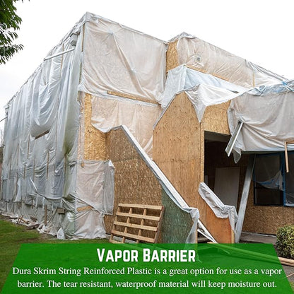 Farm Plastic Supply - Dura Skrim String Reinforced Clear Plastic Sheeting - 10 Mil - (52' x 50') - UV-Rated Extra Heavy Duty Poly Film Tear Resistant, Vapor Barrier Polyethylene Roll for Construction