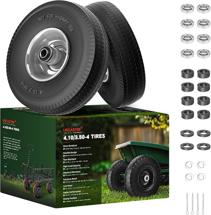 4.10/3.50-4 Tire and Wheel Flat Free,10-Inch Solid Wheel Replacement with 5/8 Extra 3/4 &1/2 Bearings,2.2" Offset Hub -Compatible with Hand Truck,Wheelbarrow,Dolly(Wave,Gray)