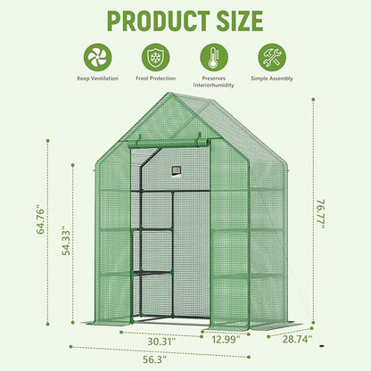 Portable Greenhouse for Outdoor, Small Greenhouses with Durable PE Cover, Walk in Greenhouse with Shelves Stands,Green
