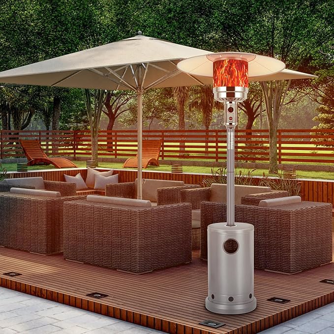Hykolity 50,000 BTU Patio Heater with Sand Box, Table Design, Double-Layer Stainless Steel Burner, Wheels, Tip-over Protection System, Outdoor Heater for Home and Residential, Silver