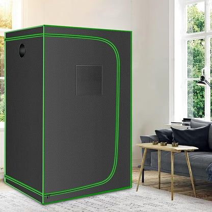MELONFARM 4x4 Grow Tent, 48"x48"x80'' High Reflective 600D Diamond Mylar Canvas with Observation Window and Floor Tray for Hydroponic Indoor Plant Growing