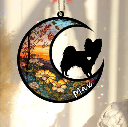 Personalized Dog Memorial, Custom Name Papillon (Black White) Dog Christmas Ornament with Name, Custom Breeds, Pet Loss Light Catcher, Gifts for Lovers Loss of Pet Sympathy on Mothers Day Christmas