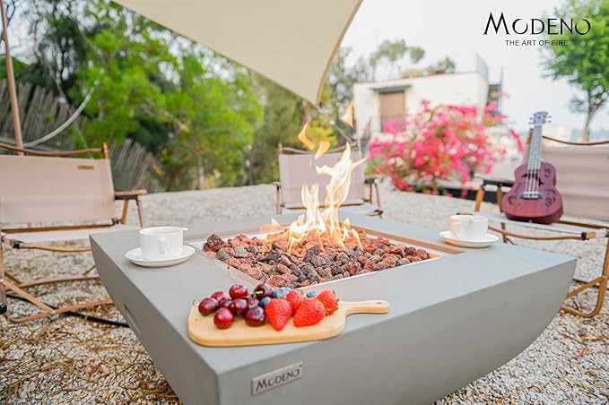 AMS Fireplace | Modeno | Westport | Firepit Table | Cover and Lava Rocks Included | (Fuel: Liquid Propane - Light Gray)