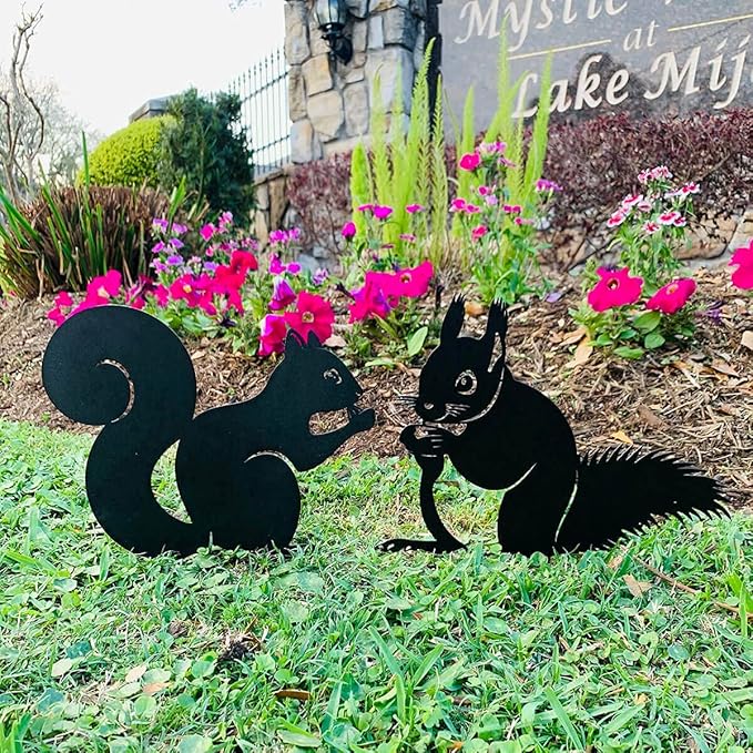 RealSteel Metal Garden Sculptures & Statues, Yard Art, Flowerbed Decoration, Outdoor Decor, Animal Stake Pack - Textured Silver
