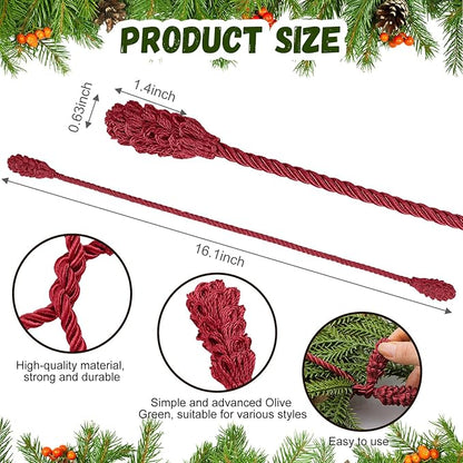 Shappy 24 Pieces Christmas Garland Banister Ties Christmas Decorative Reusable and Flexible Twist Ties for Garland, Banister Home Decoration (Burgundy)
