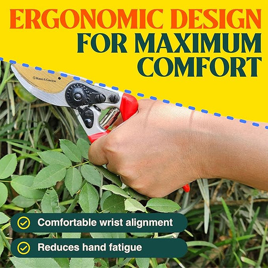 Haus & Garten EnduroPRO Ergonomic Bypass Pruners - Professional Titanium Garden Shears - Heavy Duty Hand Pruning Scissor, Tree Trimmer, Gardening Tool, Branch, Hedge, Rose, Shrub & Bush Clippers