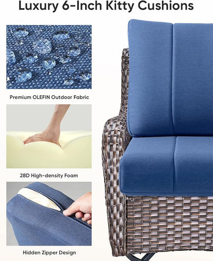 Luxury 24x24x6 Inch Kitty Outdoor Cushions - Water Resistant 1 Set Deat Seat Patio Furniture Cushion for Wicker Dining Rocking Swivel Chairs Loveseat Couch Sectional Sofa - Navy Blue