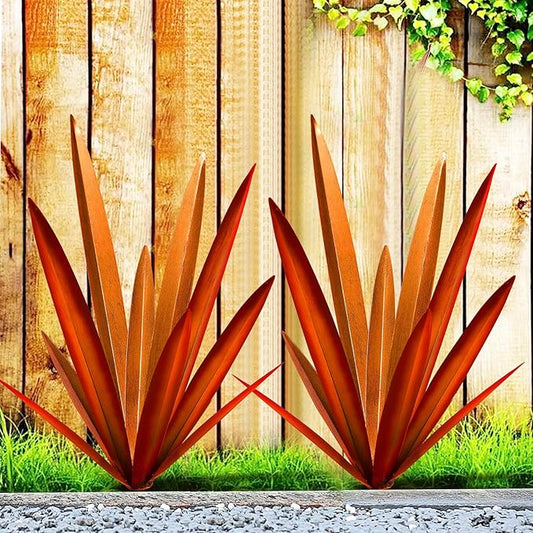 Homight Large Agave Sculpture Rustic Metal Agave Plant Outdoor Interior Decoration Outdoor Lawn Decoration Yard Wooden Posts Matching Garden Suitable for Patio…