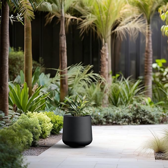 Kante 11.6" Dia Round Concrete Planter, Outdoor Indoor Large Plant Pots Containers with Drainage Hole and Rubber Plug for Home Garden Patio, Burnished Black