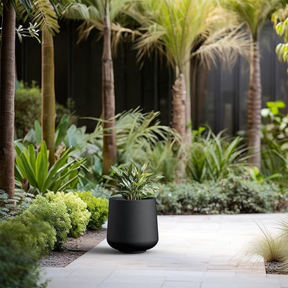 Kante 11.6" Dia Round Concrete Planter, Outdoor Indoor Large Plant Pots Containers with Drainage Hole and Rubber Plug for Home Garden Patio, Burnished Black