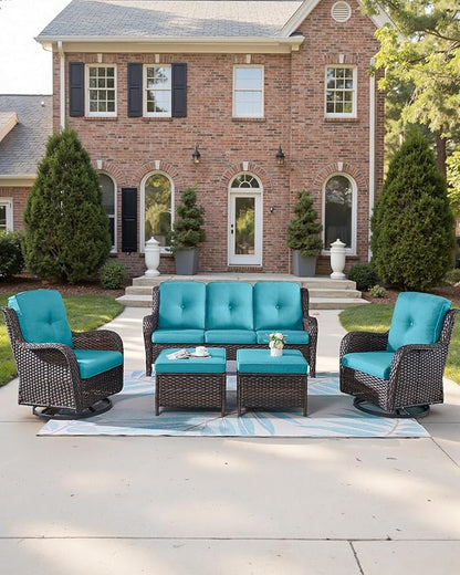 Pop 22x25/22x24 Outdoor Chair Cushions Set of 4 - Heavy Duty High Back Replacement Zippered Cushion for Patio Furniture Dining Rocking Chairs Loveseat L-Shape Sofa - Turquoise/Button