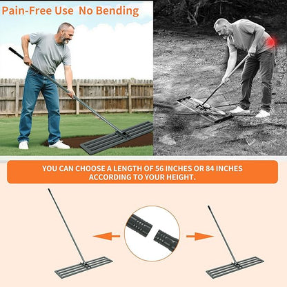Lawn Leveling Rake,45"x10" Heavy-Duty Steel Lawn Leveler with 84" Anti-Slip Handle, Yard Leveling Rake Perfect for Garden, Backyard, Golf Course, Farm & Landscaping