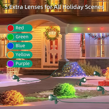 120V LED Outdoor Christmas Spotlights, 5 Extra Lenses (RGB Purple Blue), 7.5W 800LM Waterproof Spotlight Outdoor, Plug-In Landscape Light for Yard, Halloween, Christmas, Tree Flag Light, ETL Listed