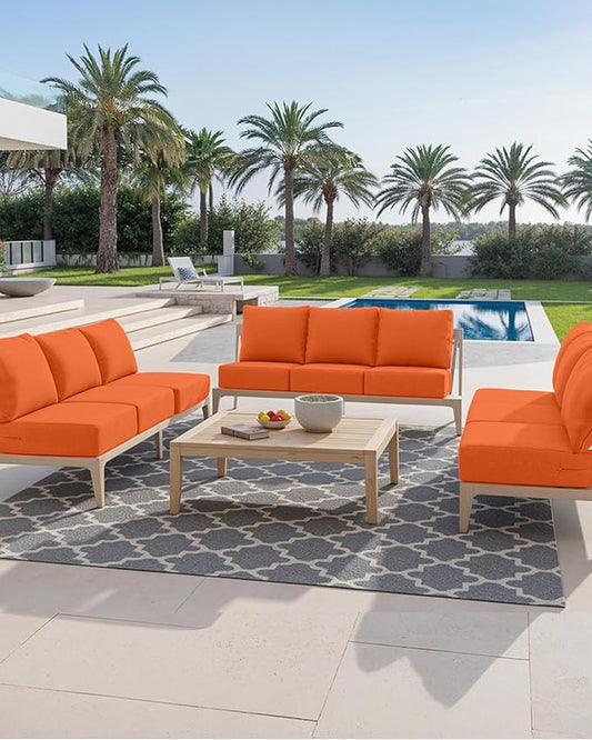 Luxury 24x24x6 Inch Patio Chair Cushions Set of 3 - Memory Foam Deep Seat Water-Resistant Patio Cushion for Lawn Dining Rocking Swivel Chairs Loveseat 3-Seater Sectional Sofa - Orange
