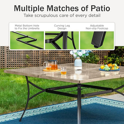 PHI VILLA 9 pcs Patio Dining Set,Heavy Duty Extra Large Square Metal Table with 1.9" Umbrella Hole, Wooden Like Table Top, 8 Textilene Dining Chairs, Breathable and Waterproof for Garden,Lawn