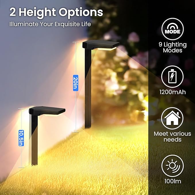 Solar Lights Outdoor, 2Pack Smart Pathway Lights with Color Changing &Sync, 9Modes (Warm/Cool White,RGB) for Driveway,Walkway,Garden,Yard,Fence,Patio,Lawn,Step Waterproof