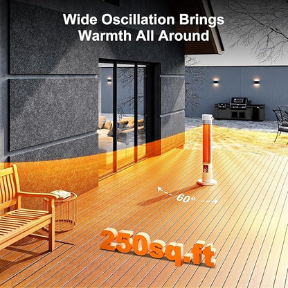 Outdoor Heater for Patio, 1500W Infrared Electric Heaters Indoor w/Remote, 60° Oscillation, 9H Timer, 9 Heat Level, Tip-Over/Overheating Protection, Safety Lock, for Garage Porch Office Pearl