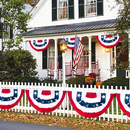 3x6Ft American Bunting Flags Outdoor, Patriotic Bunting for 4th of July Decorations, Memorial Day Patriotic Decorations, USA Pleated Fan Flag for Outdoor Indoor Use (Set of 3)