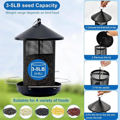 Large Bird Feeders for Outside: 12.6inch Metal for Outdoors Hanging with Black for Garden Yard Outside Decor Cardinal Finch -