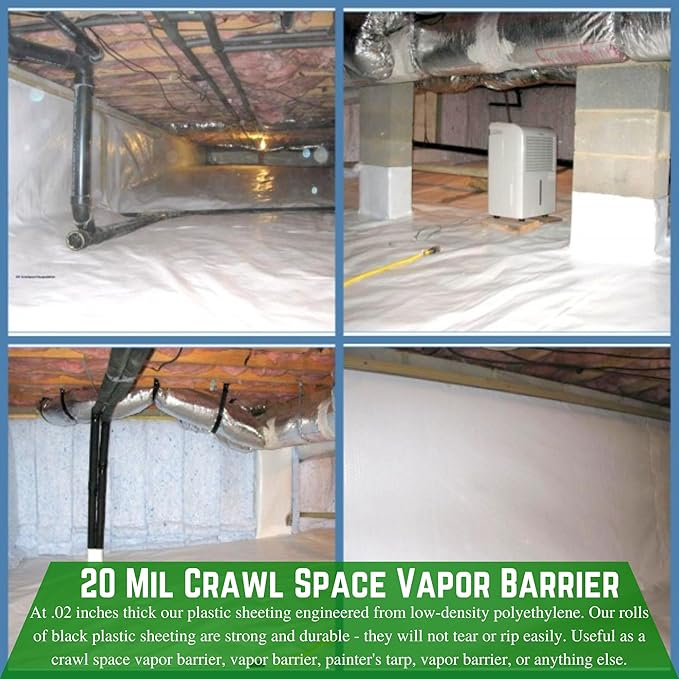 Farm Plastic Supply Crawl Space Vapor Barrier, 20 mil - Thick Plastic Sheeting, Drop Cloth Moisture Barrier for Crawl Space Encapsulation, Heavy Duty Polyethylene, Black & White Panda Film (18' x 75')