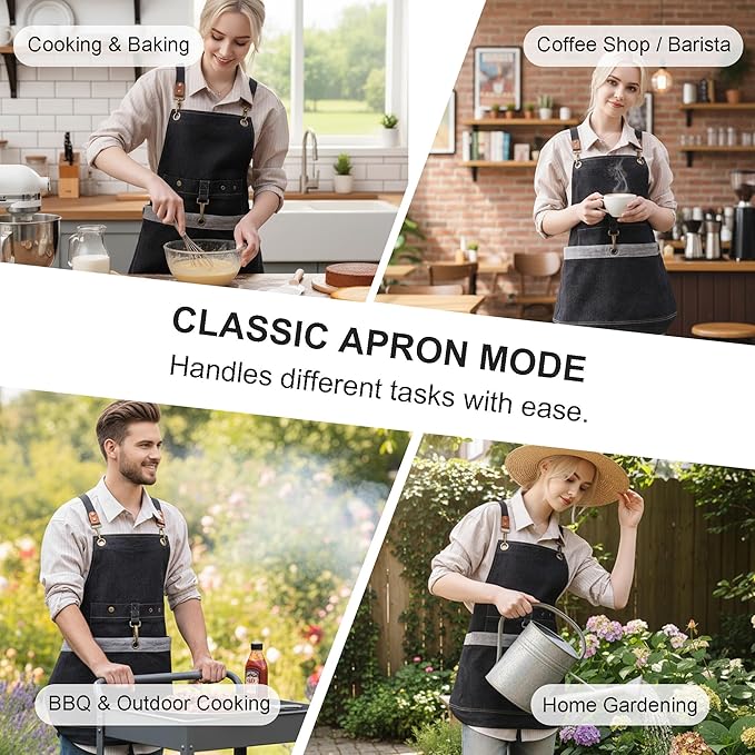 Gardening Apron – Denim Cross Back Garden & Harvest Apron with Adjustable Straps and Large Pockets for Women & Men