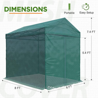 EAGLE PEAK 8x6 Walk in Shade Cloth Cover Greenhouse Instant Pop up Portable Gable Roof Gardening Green House with Mesh Cover, Roll up Doors, Green