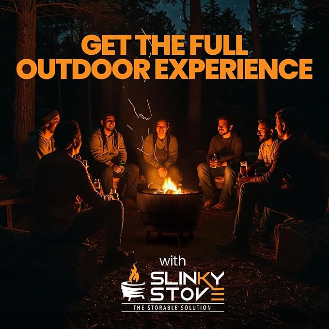 Slinky Stove Smokeless Fire Pit for Outdoor Wood-Burning - 23-Inch Patented Collapsible Firepit with Cooking Grill - Portable Stainless Steel Solo Pit for Camping, Backyard, Patio Bonfires