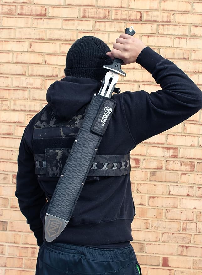 Sierra Zulu Garrison Sword - 7CR13 Stainless Steel Blade, 27.0 inches Overall, 19.5” Blade with Two Tone Powder Coated Finish - Glass Fiber Handle, Tactical Nylon Sheath with Reversible Wear Strap