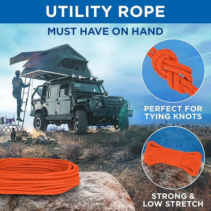 TECEUM Cotton Rope 3/16” (5 mm) – 50 FT – Strong All-Purpose Braided Rope – Natural Cotton – for Crafting, Сamping, Clothes Line, DIY, Indoor & Outdoor Use – Orange