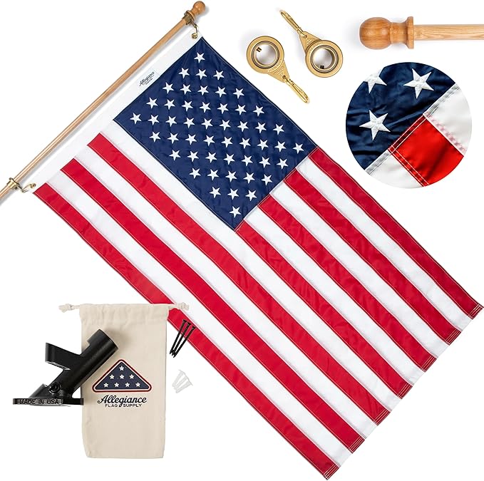 Allegiance Flag Supply Pre-Assembled American Flag Set | American-Sourced Nylon Fabric, Embroidered Stars, Hand-Stitched | Proudly Made in USA (3' x 5')