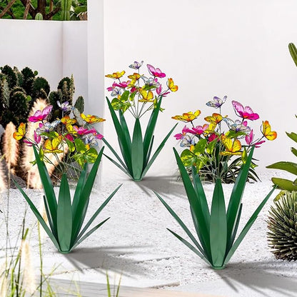 TOMBABY Garden Outdoor Butterfly Enlarge Thickened Wind Resistant Metal Agave Garden Art Metal Plant Country Sculpture Statue Decorations Ornaments Artificial Waterproof Butterflies(Green 2pcs)