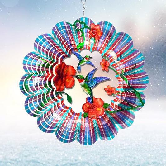 Hummingbird Wind Spinner, 12-Inch 3D Kinetic Metal Wind Spinners - Hummingbird Gift for Women, Mom, Men, Dad, Garden & Yard Decor Outdoor/Indoor Decoration, Dynamic Art Hanging Sculpture