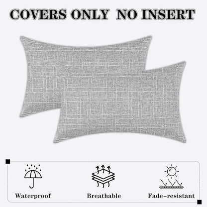 Kevin Textile Pack of 2 Outdoor Waterproof Throw Pillow Covers Decorative Square Outdoor Checkered Pillows Cushion Case Patio Pillows for Couch 12x20 inches 30x50 cm Grey